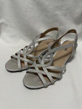 LifeStride Yaya Strappy Wedge Sandals Womens 9 Silver